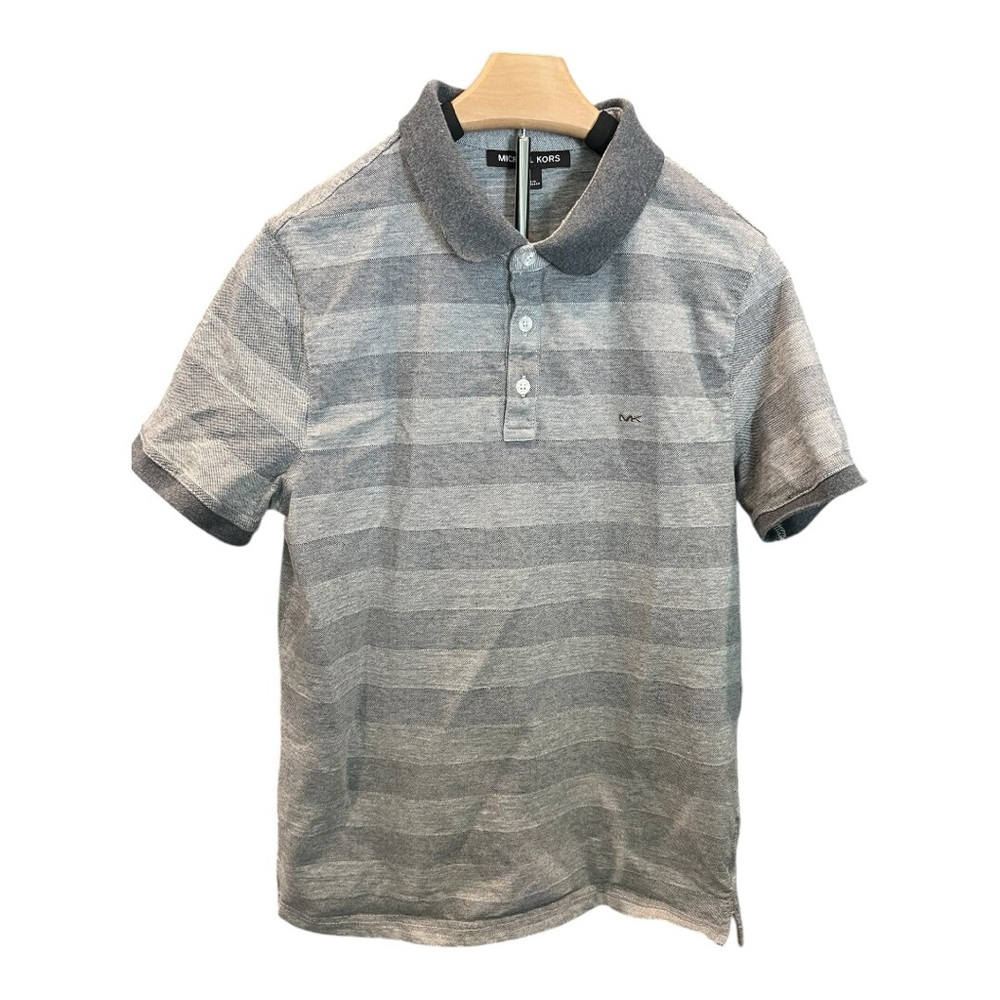 Michael Kors Men’s Polo Shirt Medium Gray Stripe Short Sleeve Polo